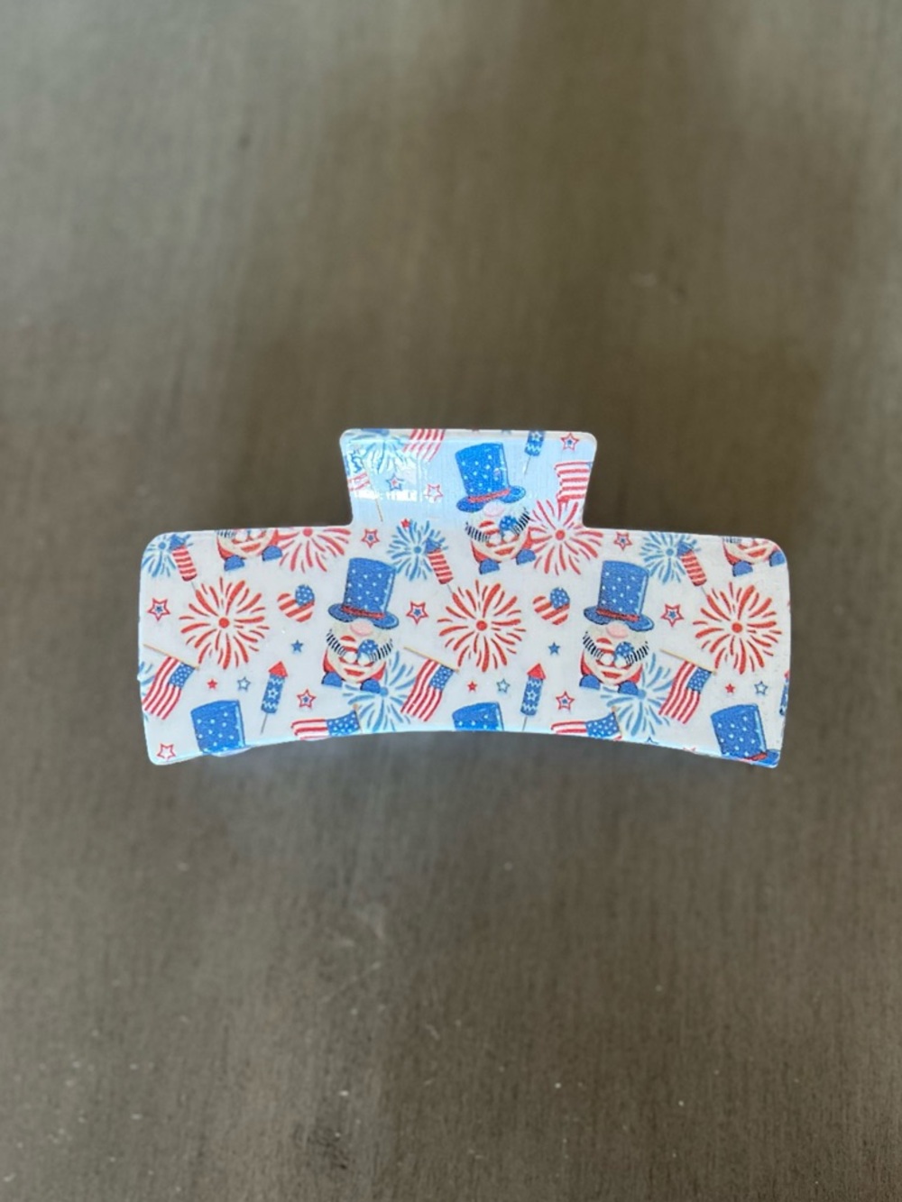Uncle Sam Fireworks Red White Blue Star July 4th USA 4" Lobster Claw Hair Clip